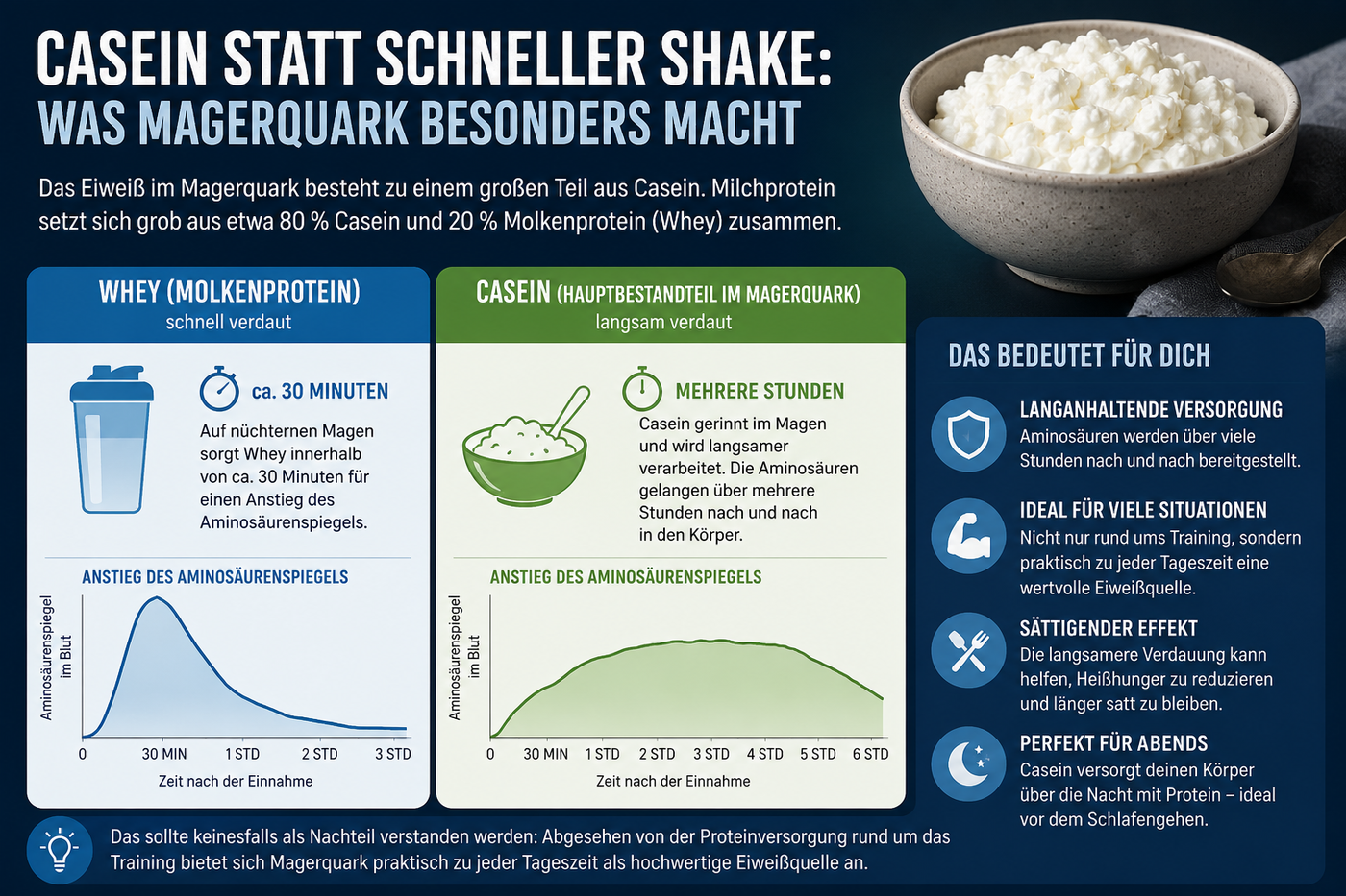 Aminosäurenversorgung aus Protein mit Magerquark und Whey im Vergleich